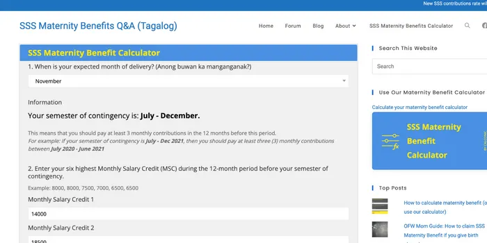 SSS maternity benefits calculator