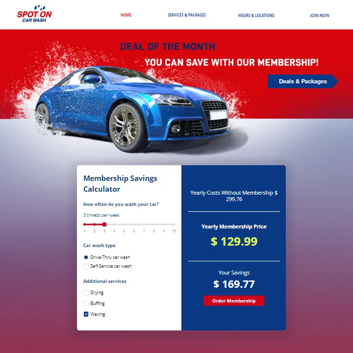 Saving calculator for website