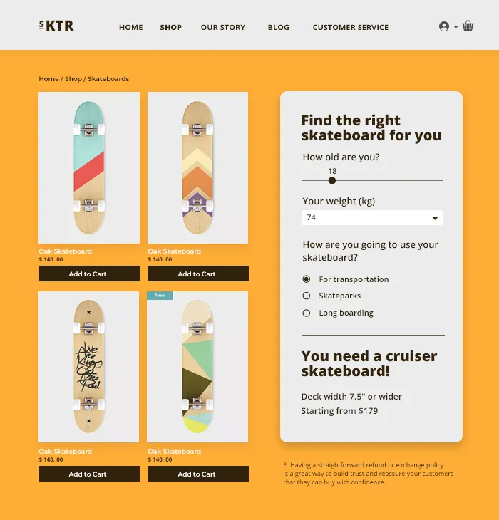 improve website UX with a custom product choice calculator
