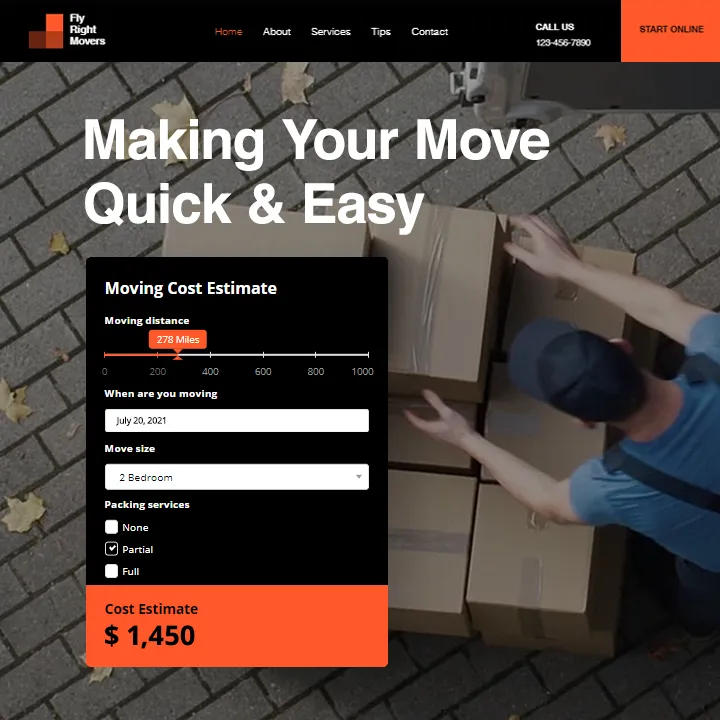 Service quote calculator for e-commerce