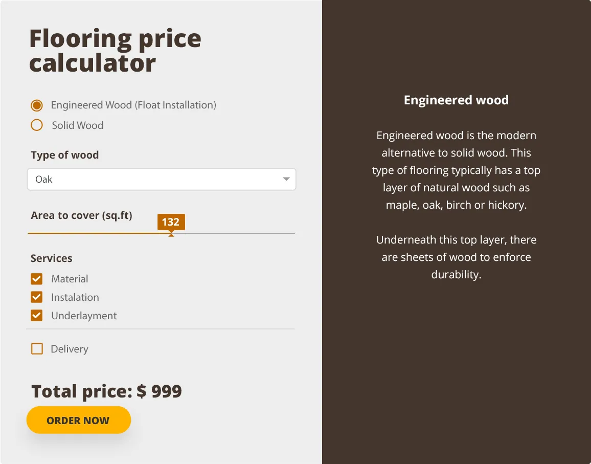 Interactive price quote calculator