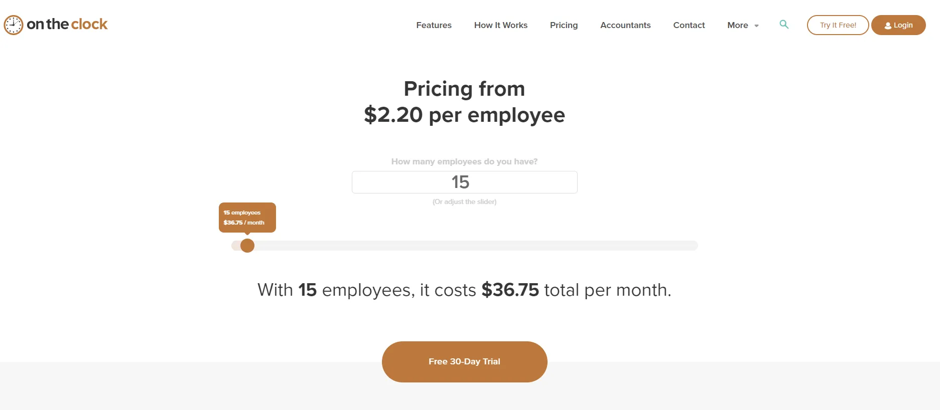 Pricing calculator example