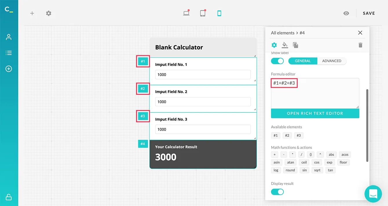 Write the formula of your interactive calculator widget