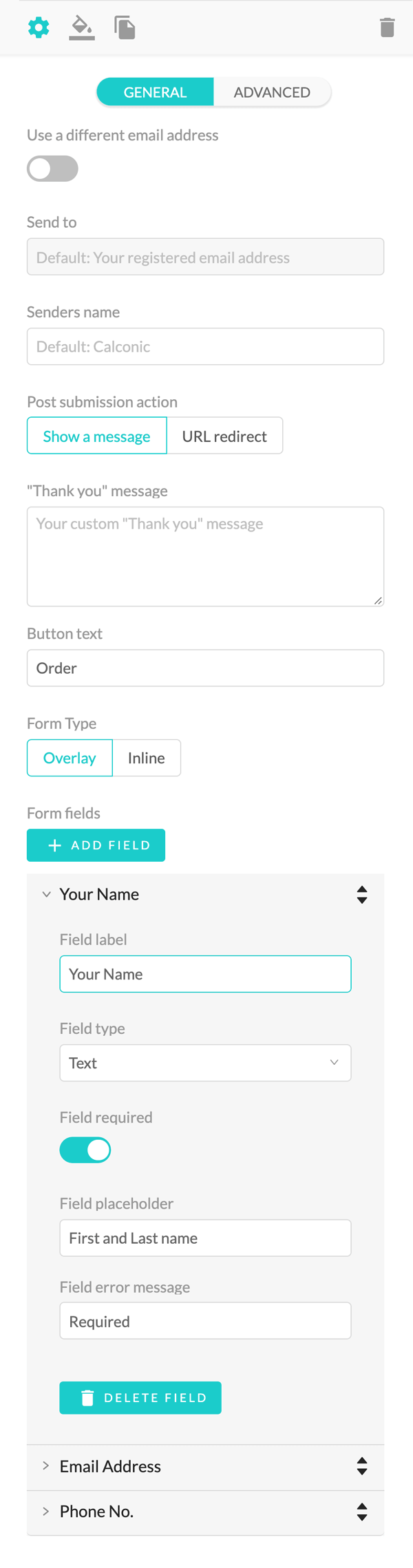 Customizing the Order Form tool